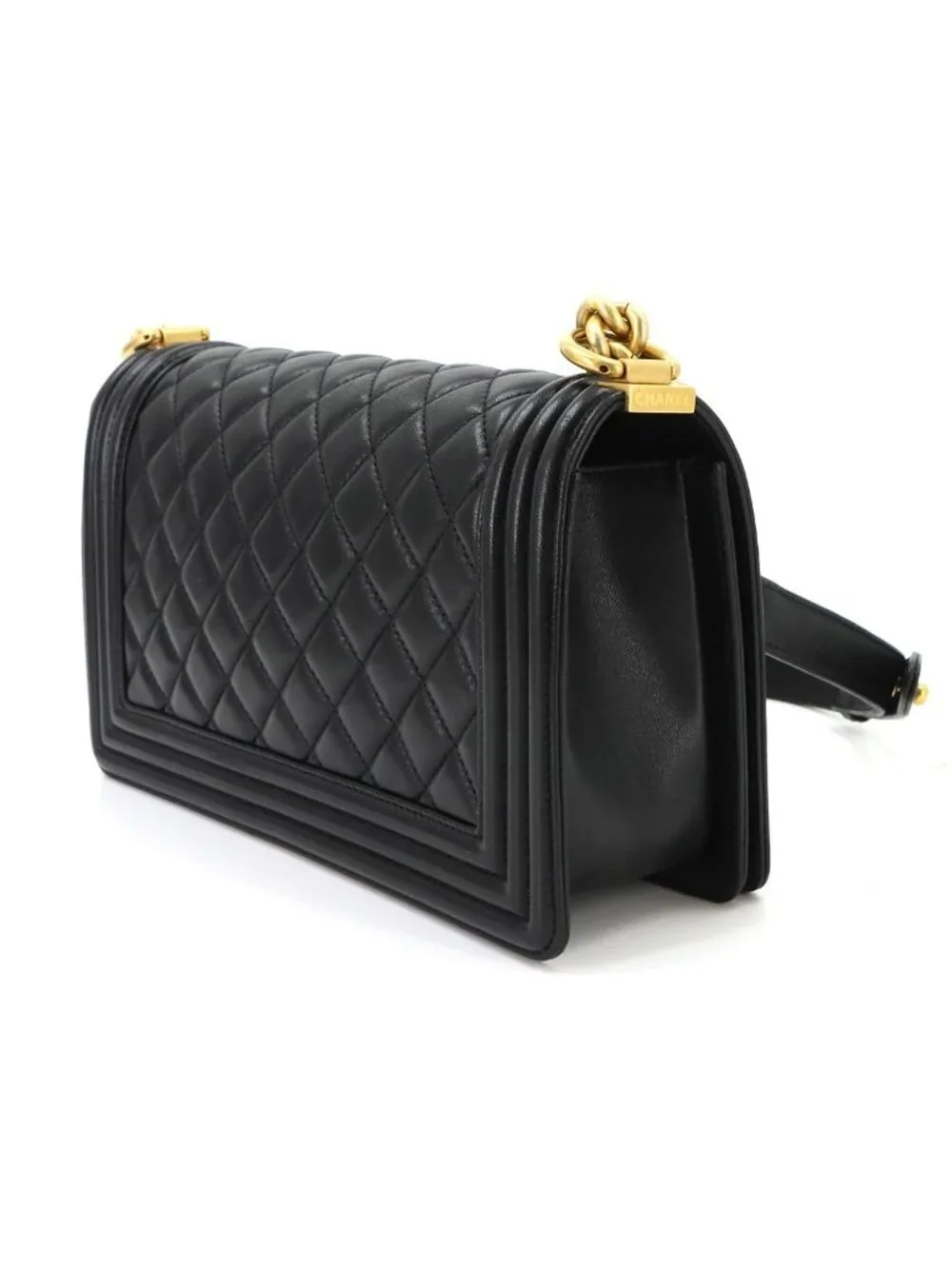 Chanel Boy Chain Shoulder Bag Lambskin Black Gold